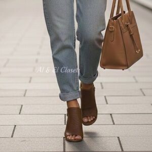 Frye & Co Oasys Cognac Perforated Block Heel Sandals Open Toe Size 10 NWB